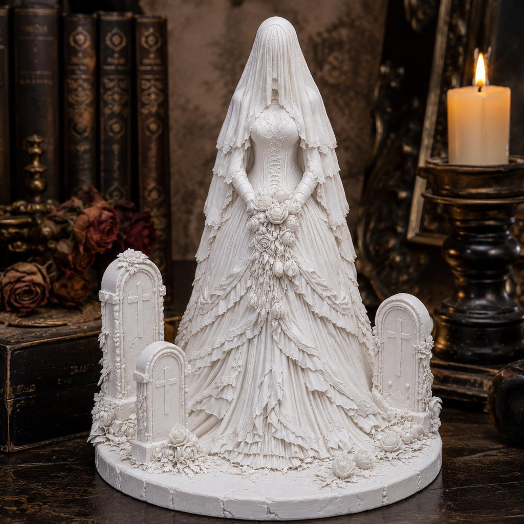 Veiled Bride Statue, Gothic Halloween Decor, Victorian Ghost Bride Sculpture