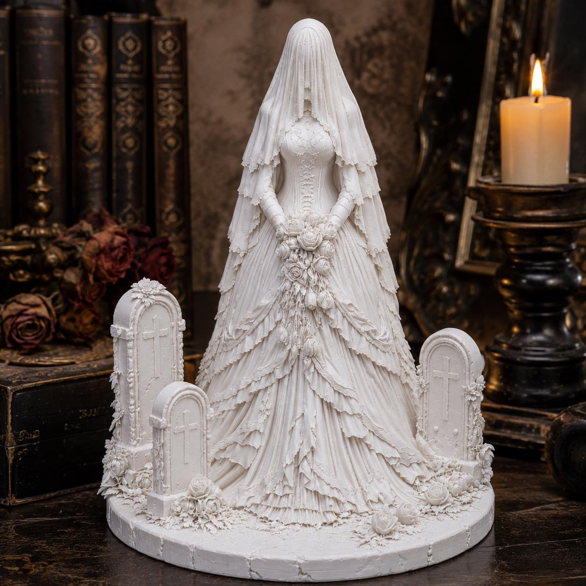 Veiled Bride Statue, Gothic Halloween Decor, Victorian Ghost Bride Sculpture
