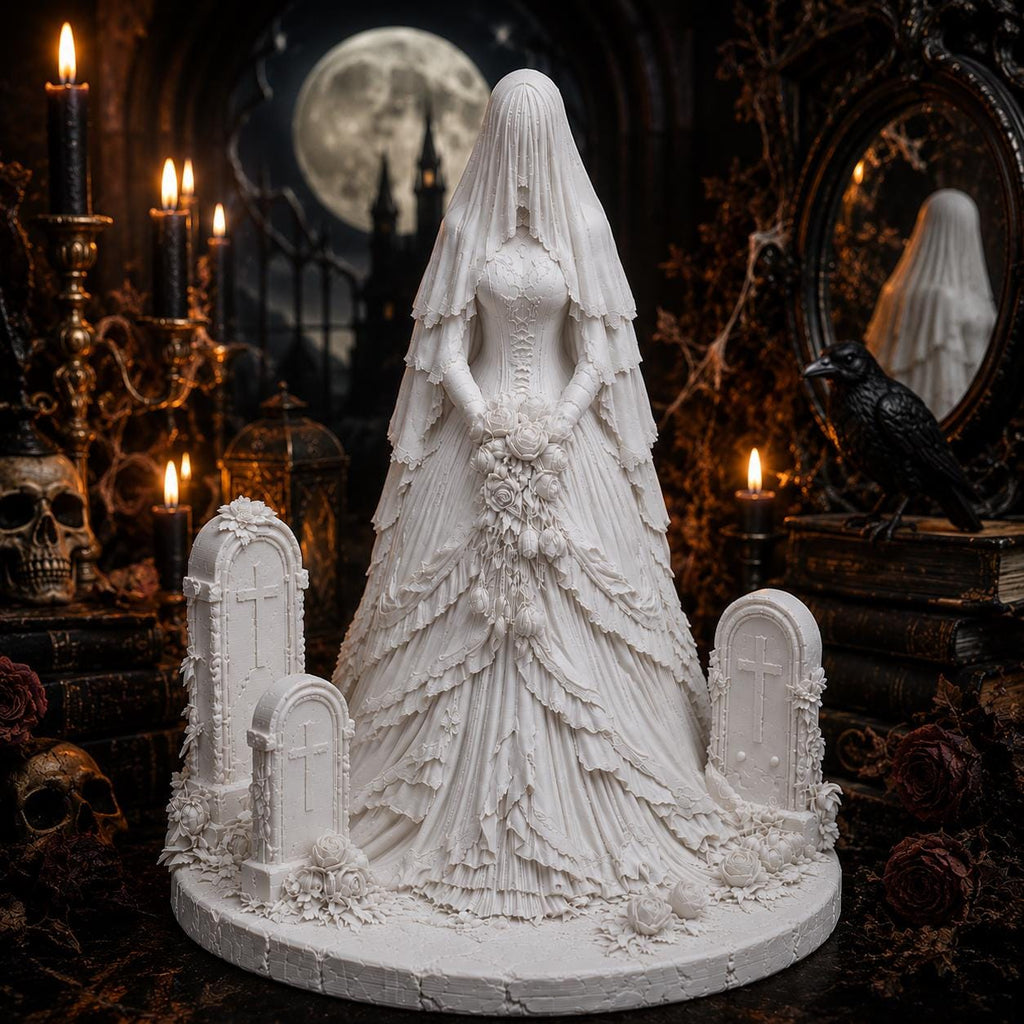 Veiled Bride Statue, Gothic Halloween Decor, Victorian Ghost Bride Sculpture — photo 3
