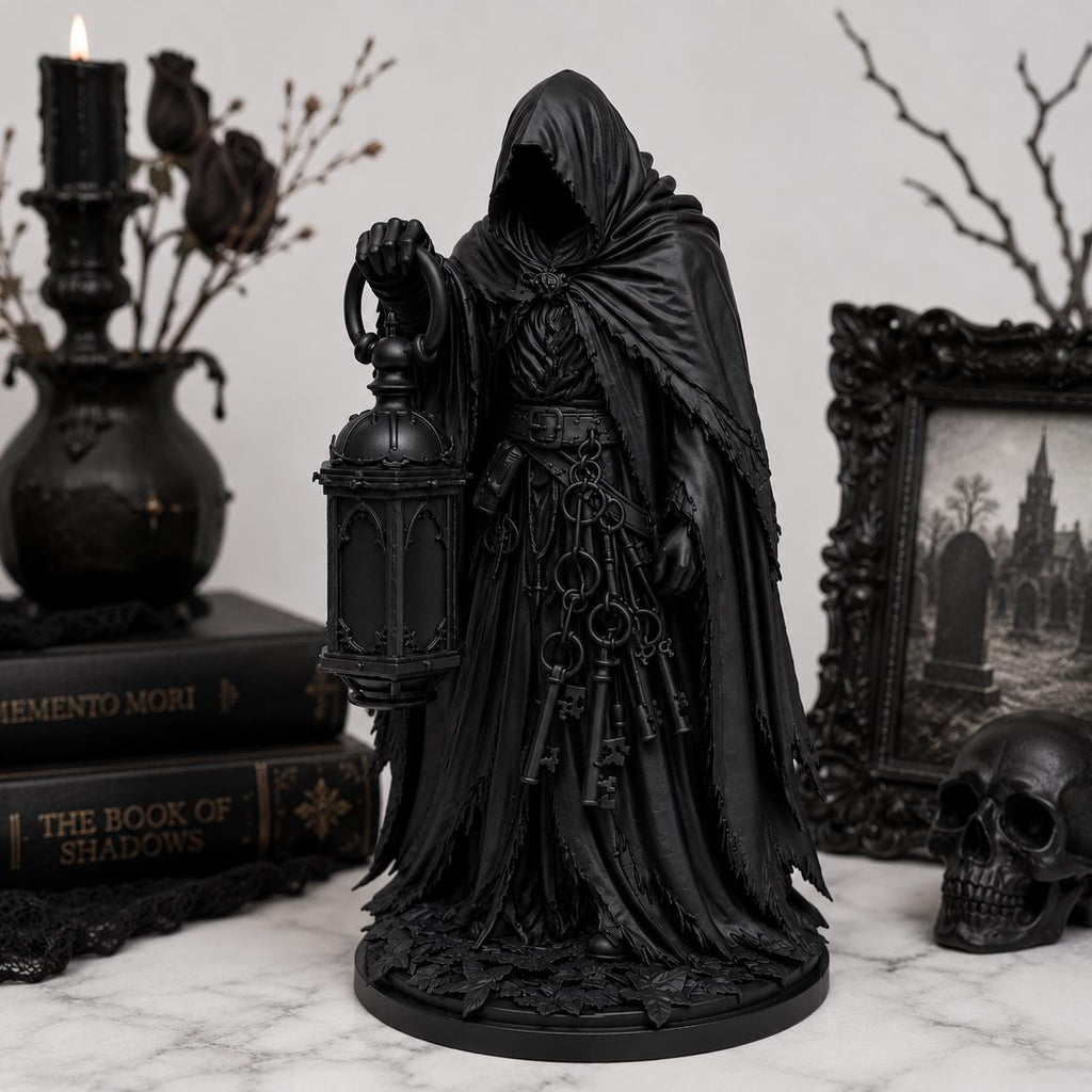 Graveyard Keeper Statue, Gothic Hooded Lantern Guardian, Halloween Decor — photo 4