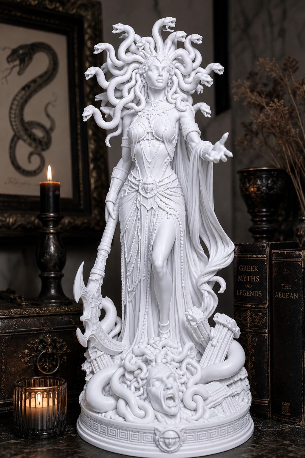 Medusa Statue, Greek Mythology Goddess Decor, Dark Academia Altar Sculpture — photo 2