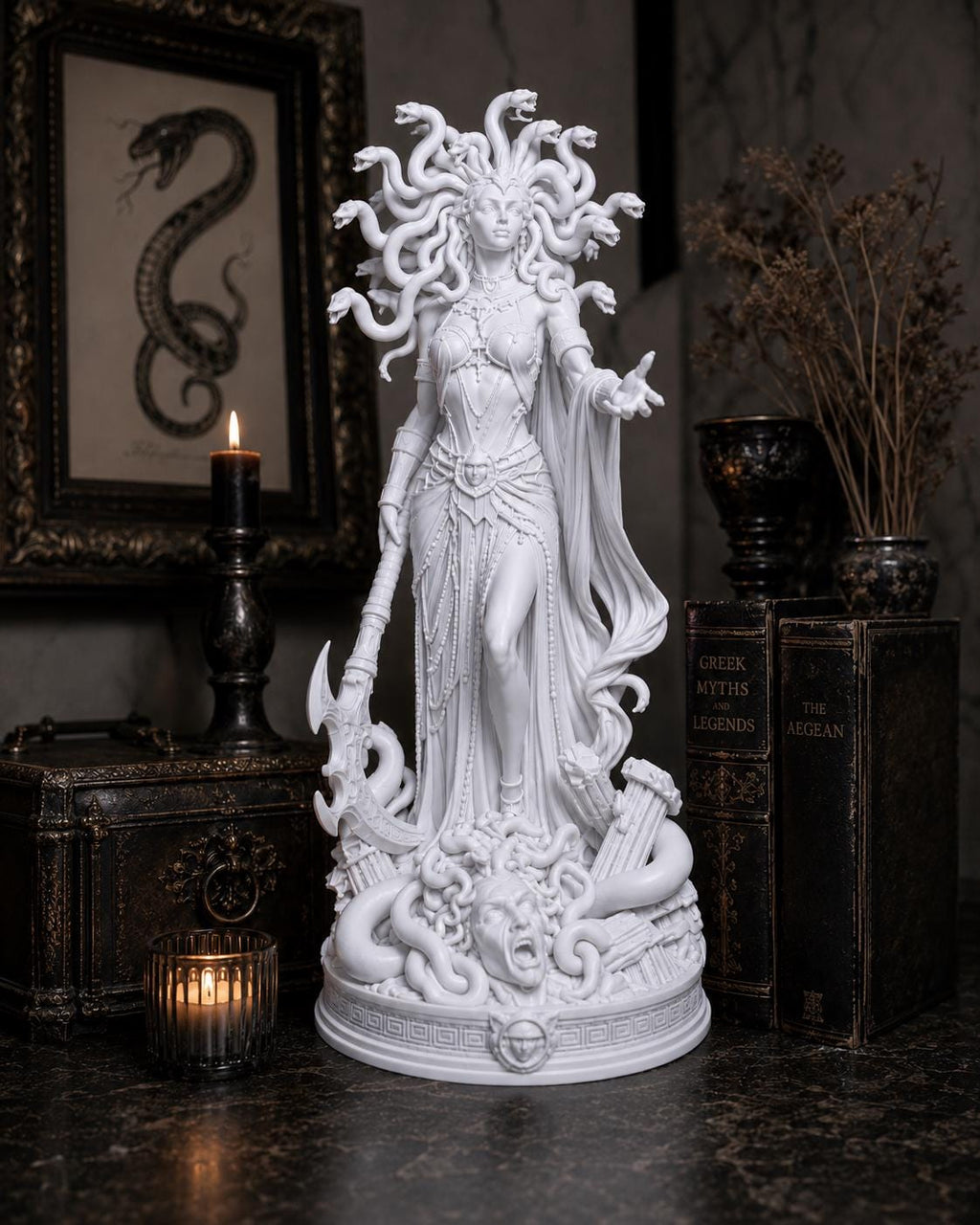 Medusa Statue, Greek Mythology Goddess Decor, Dark Academia Altar Sculpture