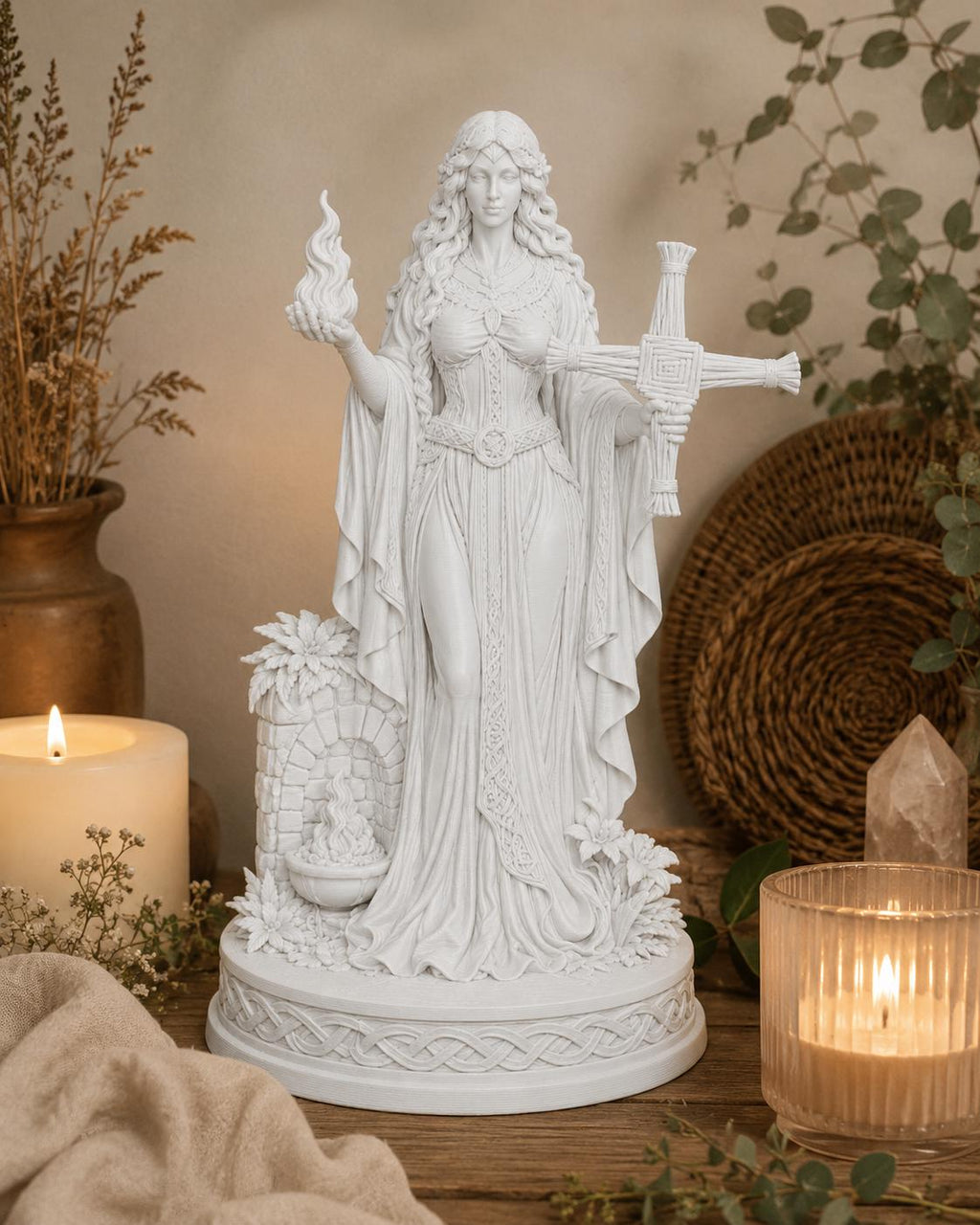 Brigid Goddess Statue, Celtic Pagan Altar Decor, Irish Goddess Figurine, Sacred Flame Imbolc Sculpture — photo 2