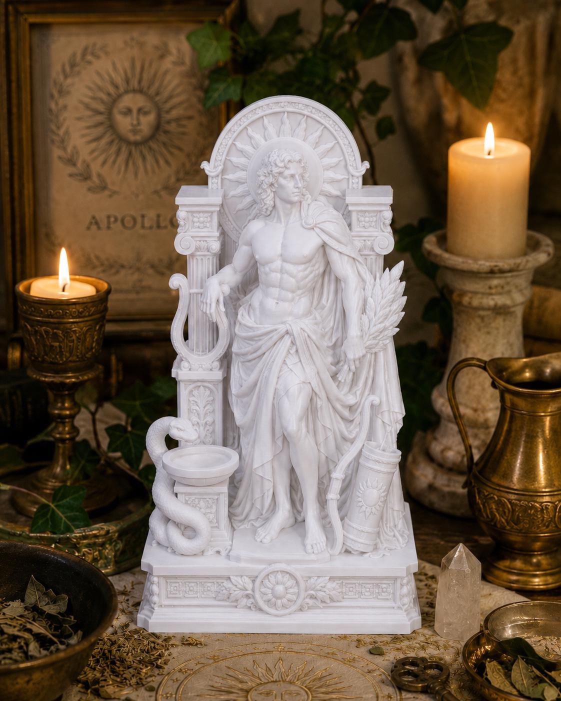 Apollo Statue, Greek God Sculpture, Mythology Altar Decor, Classical Figurine