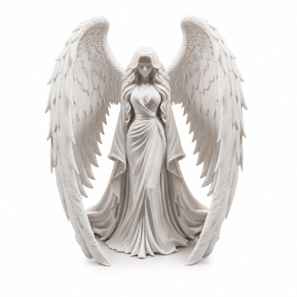 White Guardian Angel Statue, Large Celestial Sculpture, Detailed Wings, Spiritual Home Decor — photo 2