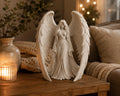 White Guardian Angel Statue, Large Celestial Sculpture, Detailed Wings, Spiritual Home Decor