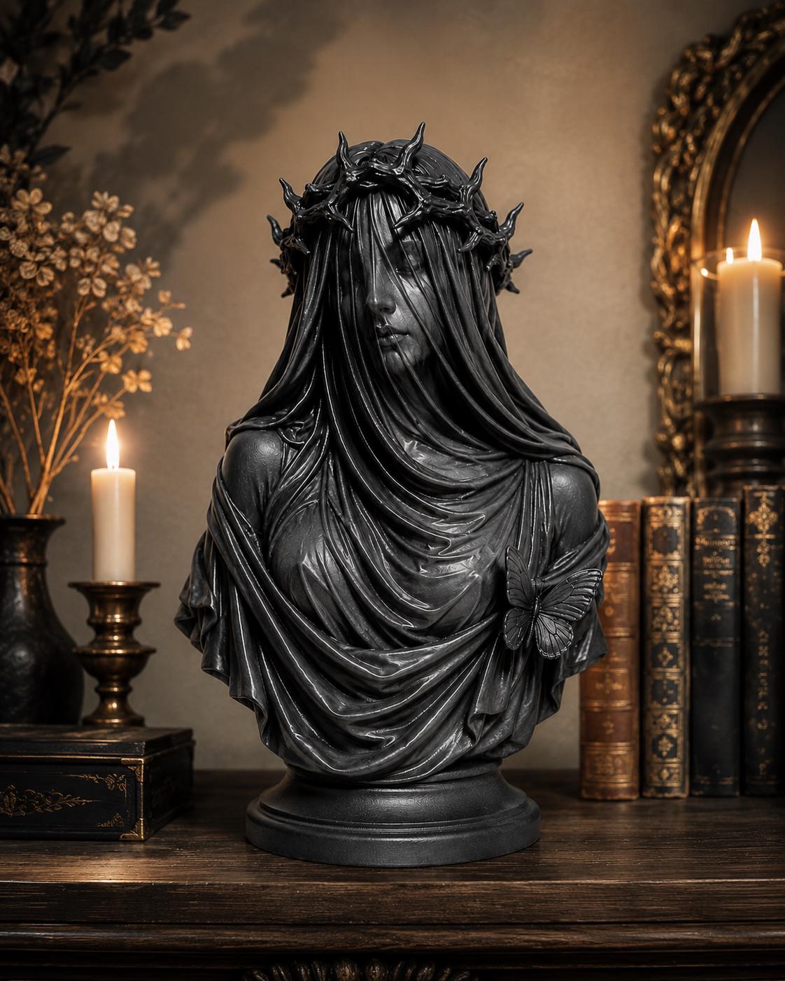 Gothic Veiled Lady Bust, Dark Academia Decor, Veiled Woman Sculpture