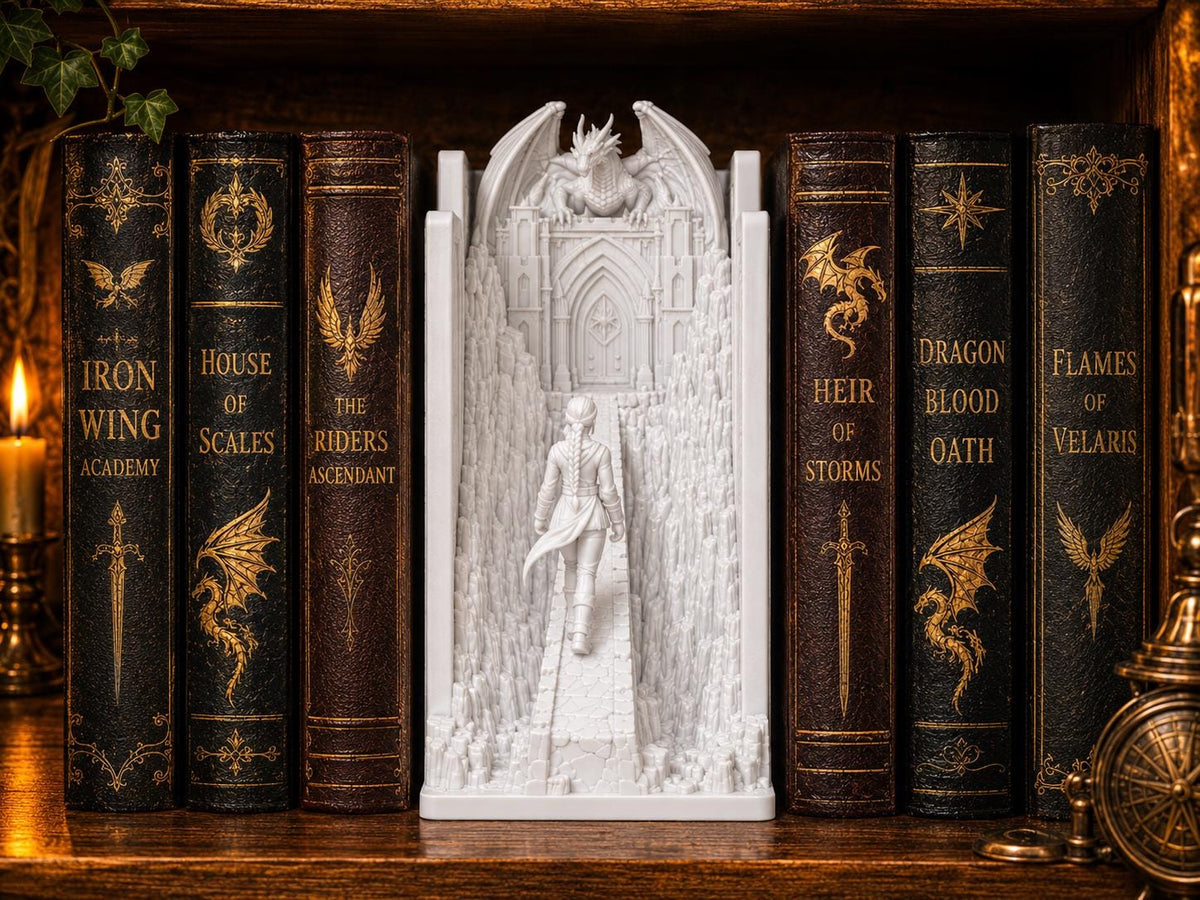 Dragon Rider Book Nook, Gothic Academy Scene, Fantasy Shelf Decor — photo 2