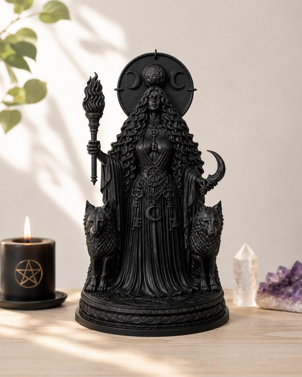 Hecate Statue, Gothic Witch Altar Decor, Dark Feminine Pagan Shelf Accent — photo 3