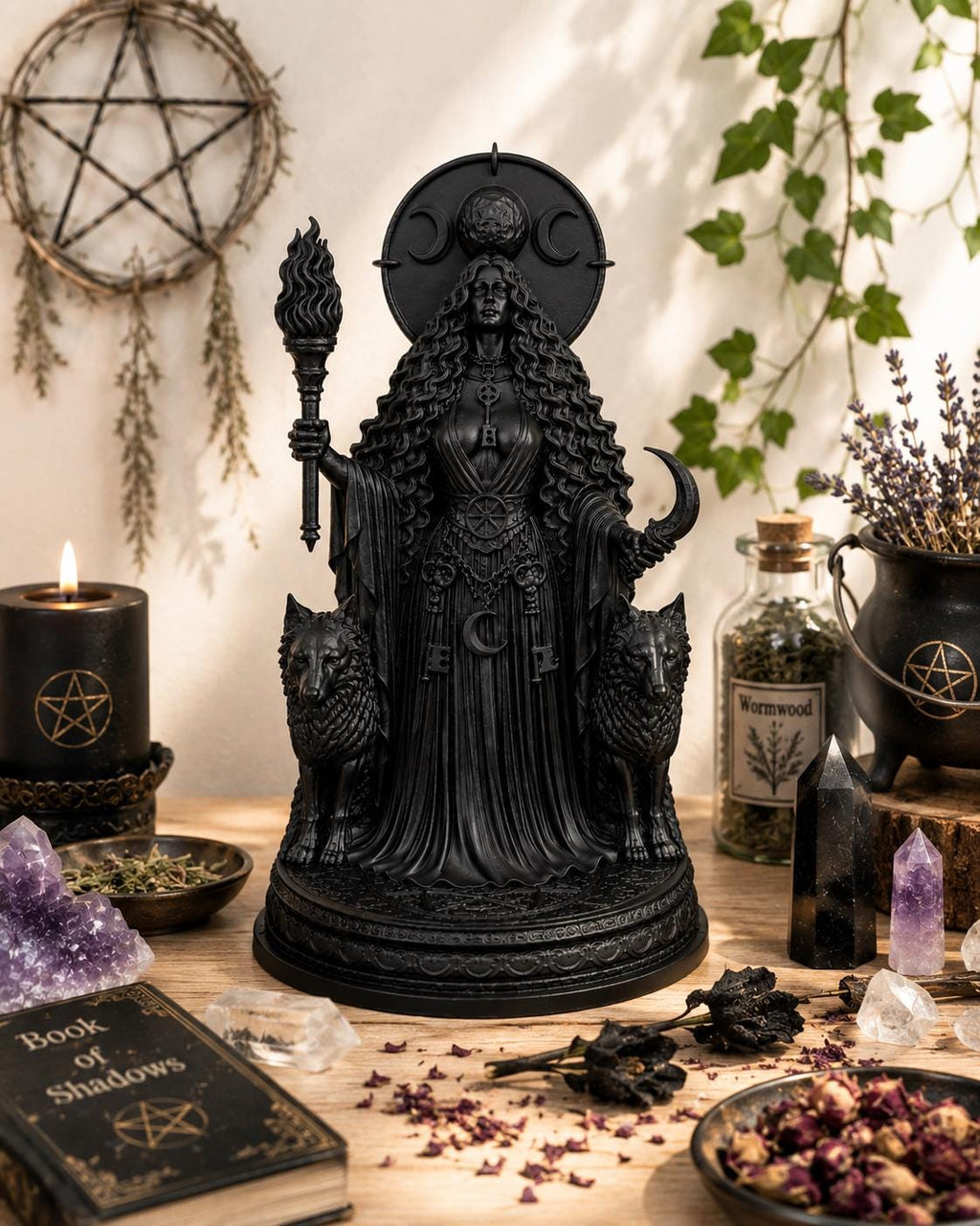 Hecate Statue, Gothic Witch Altar Decor, Dark Feminine Pagan Shelf Accent — photo 2
