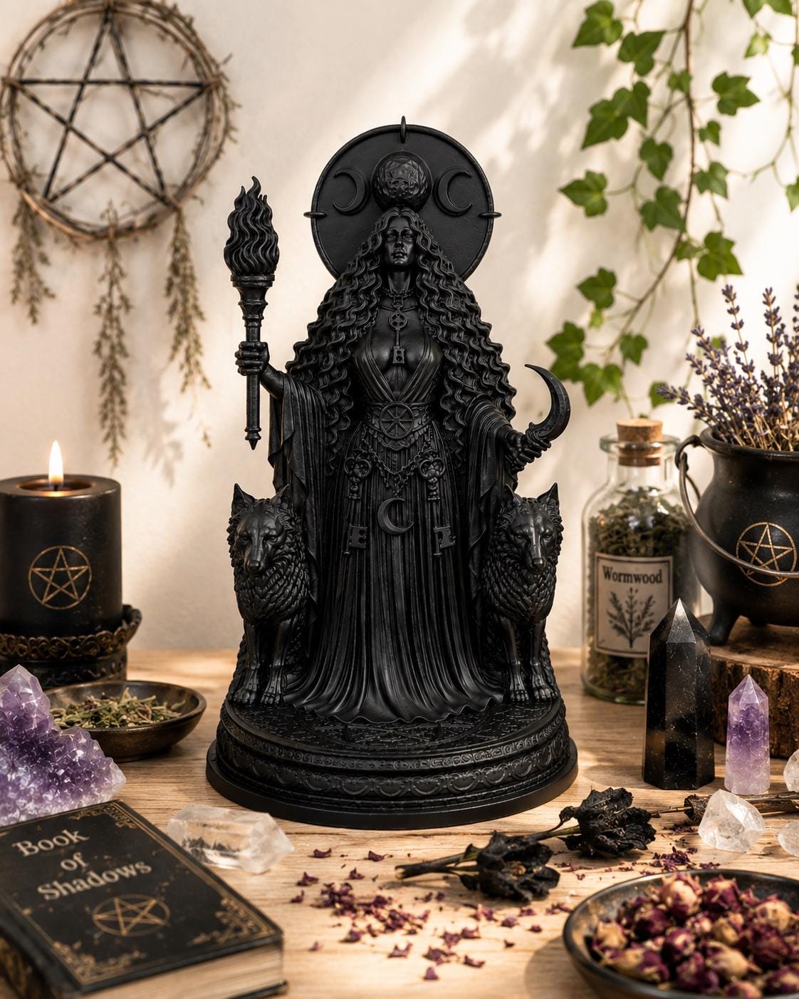 Hecate Statue, Gothic Witch Altar Decor, Dark Feminine Pagan Shelf Accent — photo 2