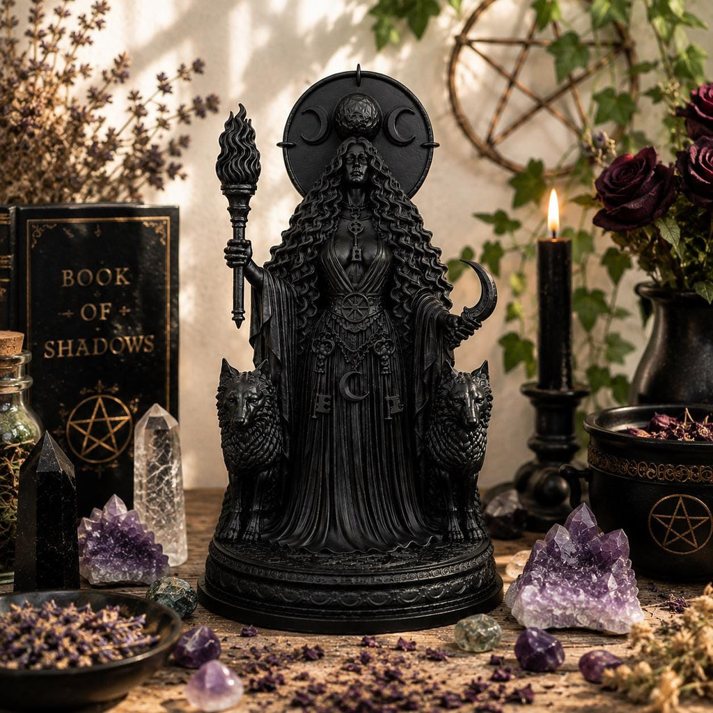 Hecate Statue, Gothic Witch Altar Decor, Dark Feminine Pagan Shelf Accent