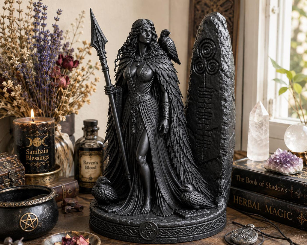 Morrigan Goddess Statue, Pagan Altar Decor, Celtic Raven Sculpture, Witch Decor