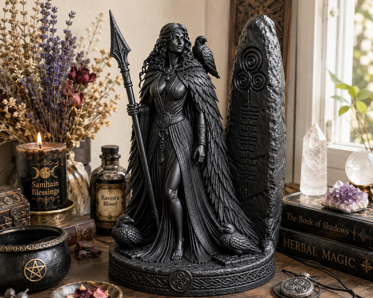 Morrigan Goddess Statue, Pagan Altar Decor, Celtic Raven Sculpture, Witch Decor