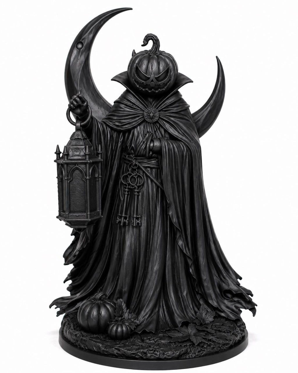 Gothic Pumpkin Reaper Statue, Crescent Moon Lantern, Halloween Altar Decor — photo 4