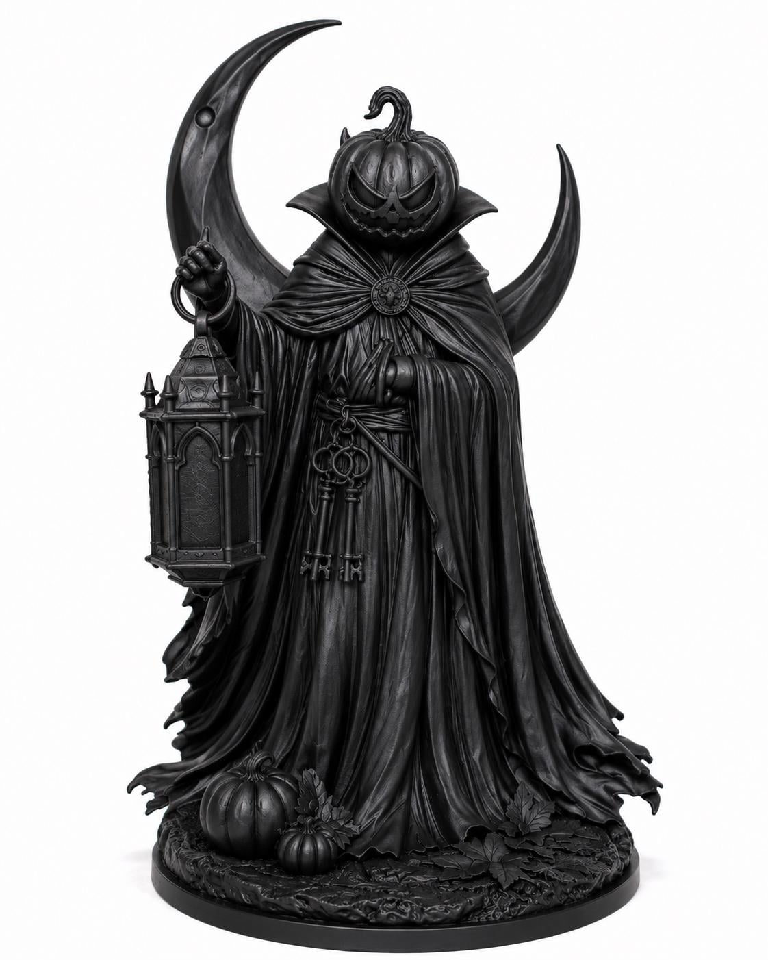 Gothic Pumpkin Reaper Statue, Crescent Moon Lantern, Halloween Altar Decor — photo 4