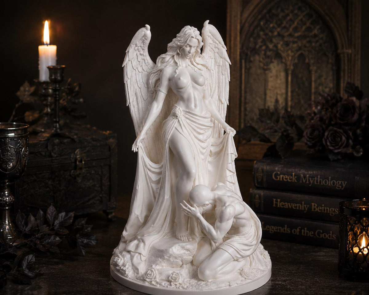 Female Angel Statue, Winged Goddess Sculpture, Divine Feminine Gothic Altar Decor