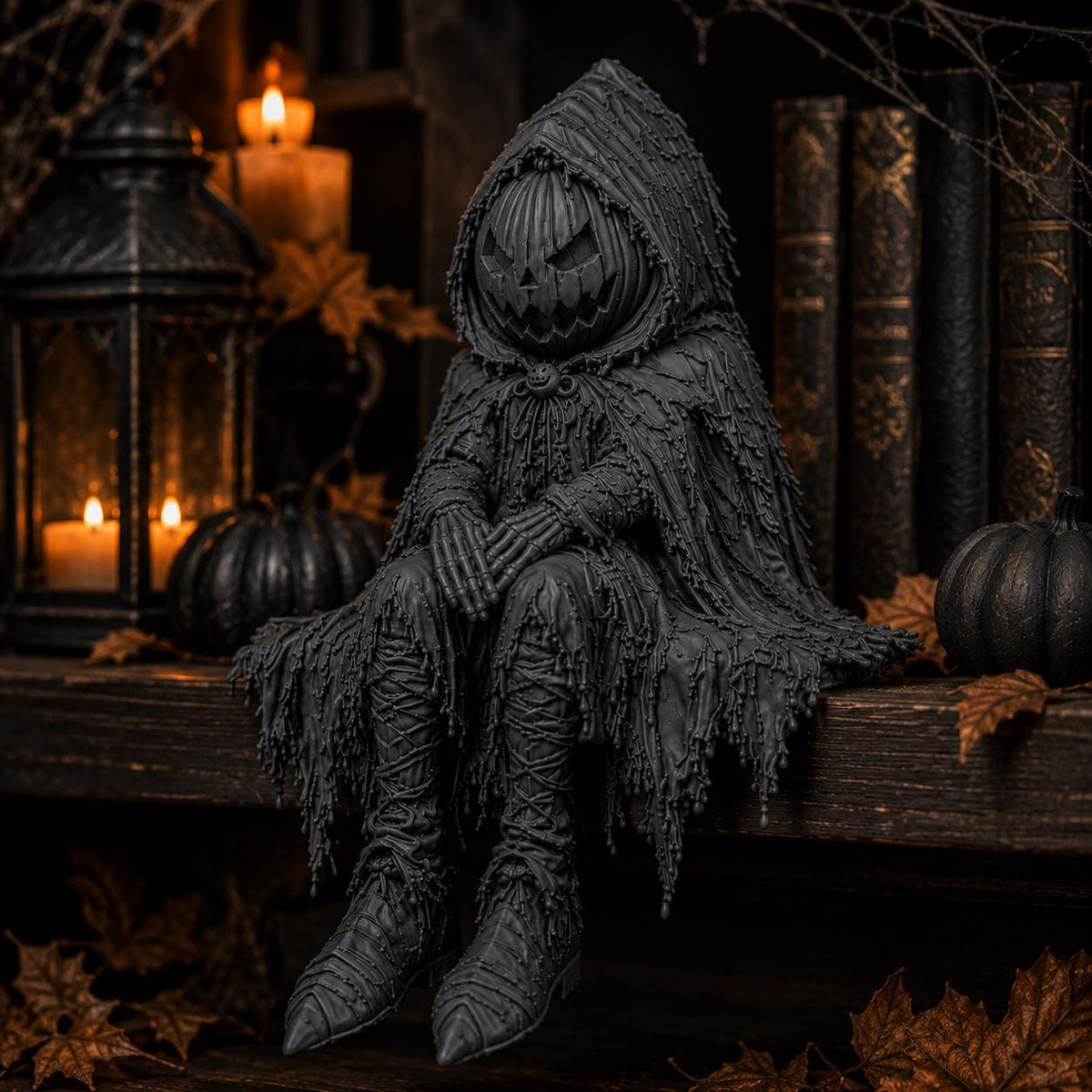 Jack O’ Lantern Shelf Sitter: Gothic Pumpkin Guardian, Spooky Halloween Bookshelf Decor — photo 4