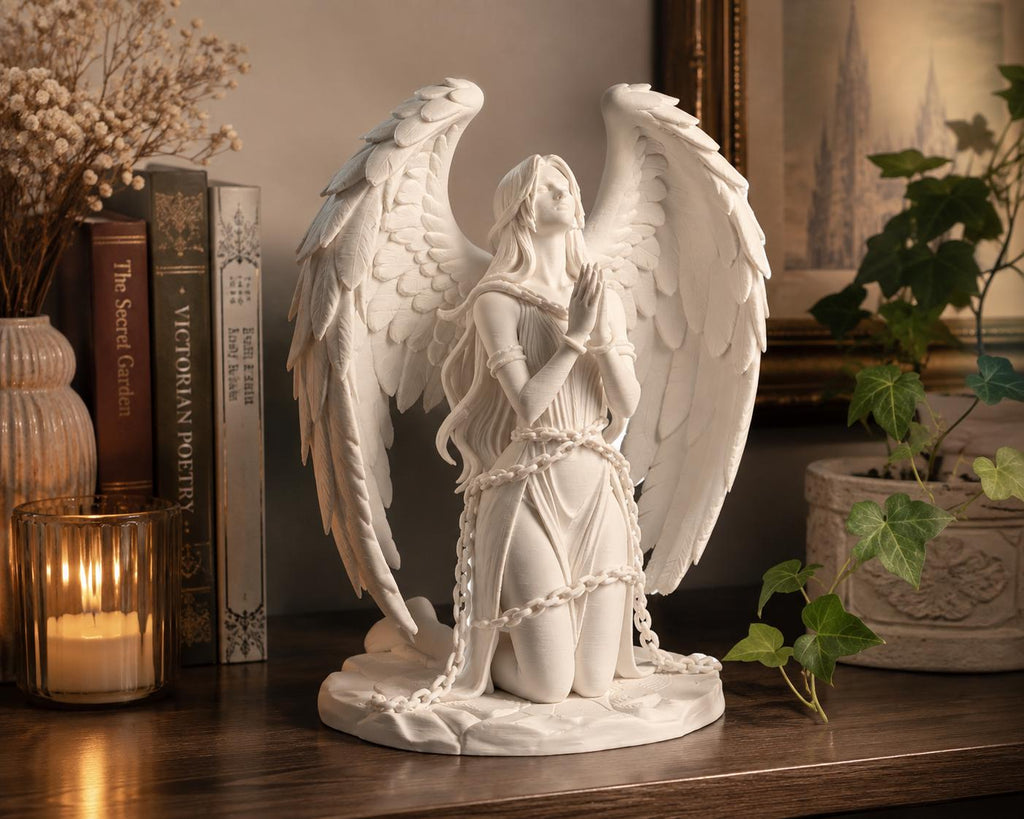 Praying Angel Statue, Gothic Winged Figurine, Dark Academia Celestial Sculpture — photo 2