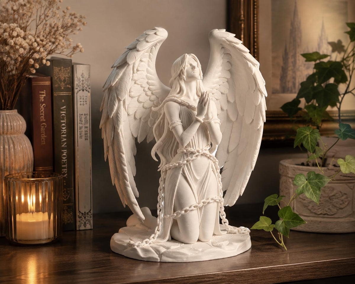 Praying Angel Statue, Gothic Winged Figurine, Dark Academia Celestial Sculpture — photo 2