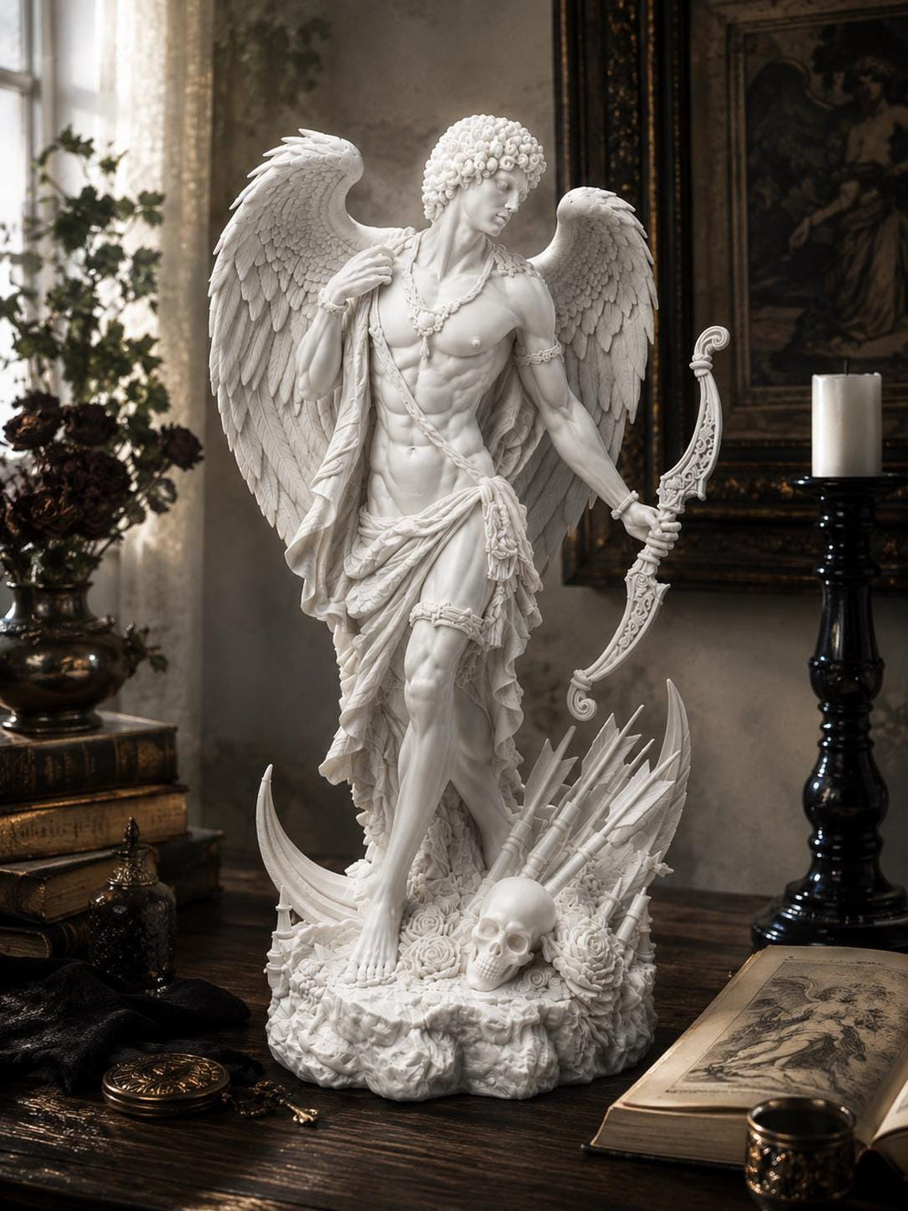 Eros Statue, Winged Archer Sculpture, Greek Mythology Altar Decor, Gothic Celestial Home — photo 2