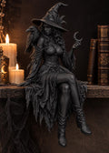 Witch Shelf Sitter Statue with Raven, Crescent Moon Gothic Decor — photo 5