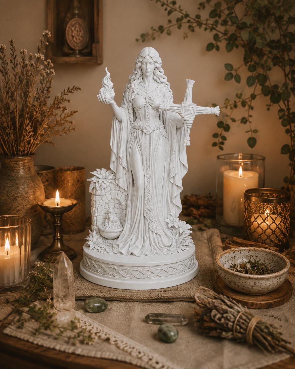 Brigid Goddess Statue, Celtic Pagan Altar Decor, Irish Goddess Figurine, Sacred Flame Imbolc Sculpture
