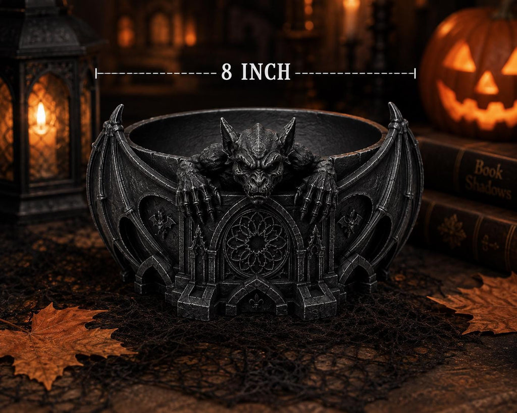 Black Gargoyle Candy Bowl, 8-Inch Gothic Cathedral Halloween Decor — photo 3
