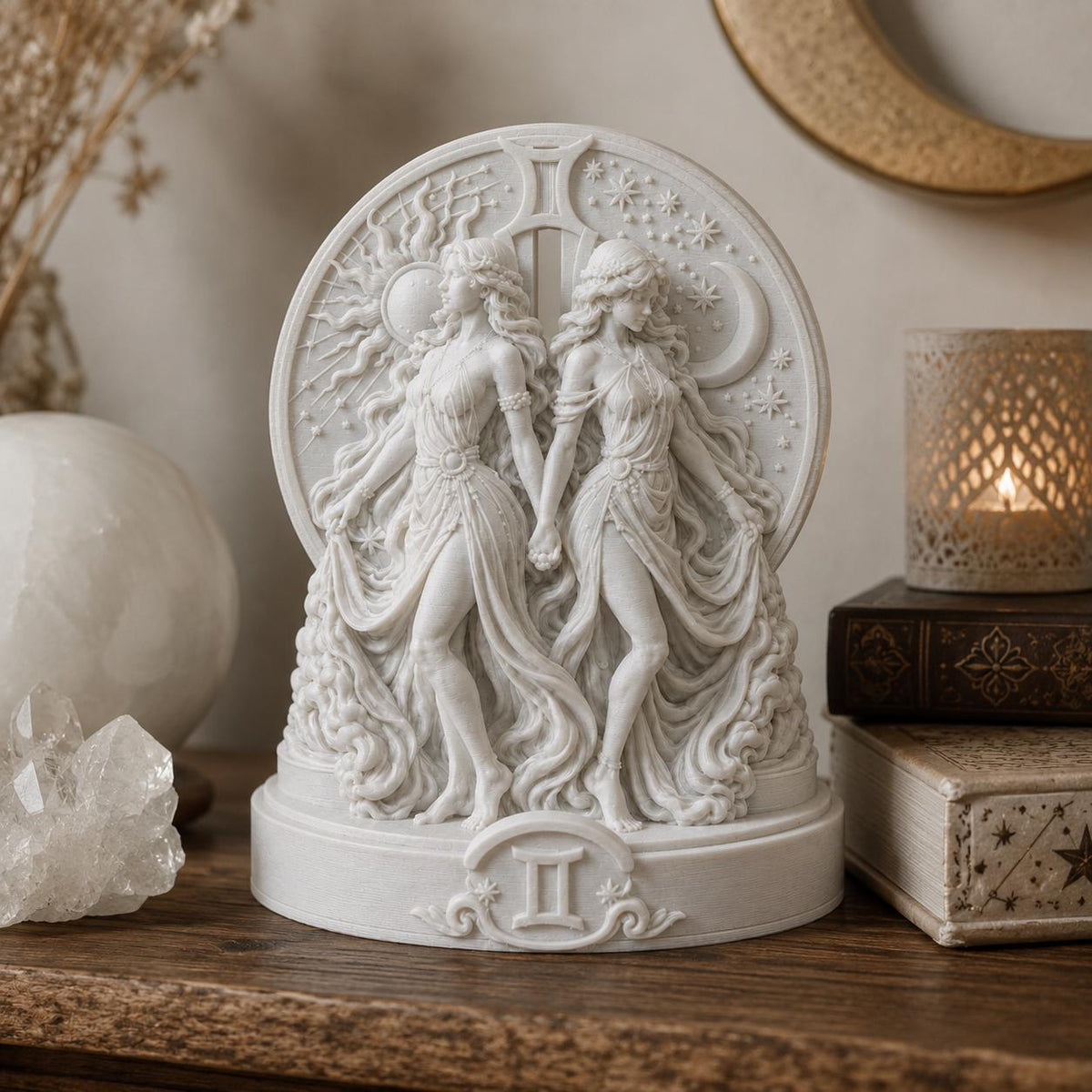 Gemini Zodiac Statue, Twin Goddess Sculpture, Celestial Astrology Decor — photo 2