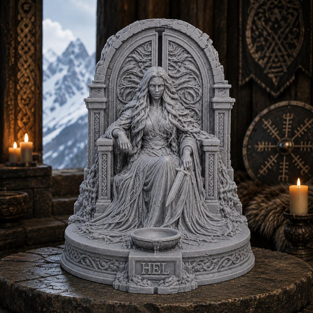 Hel Norse Goddess Statue, Underworld Throne Sculpture, Pagan Altar Decor