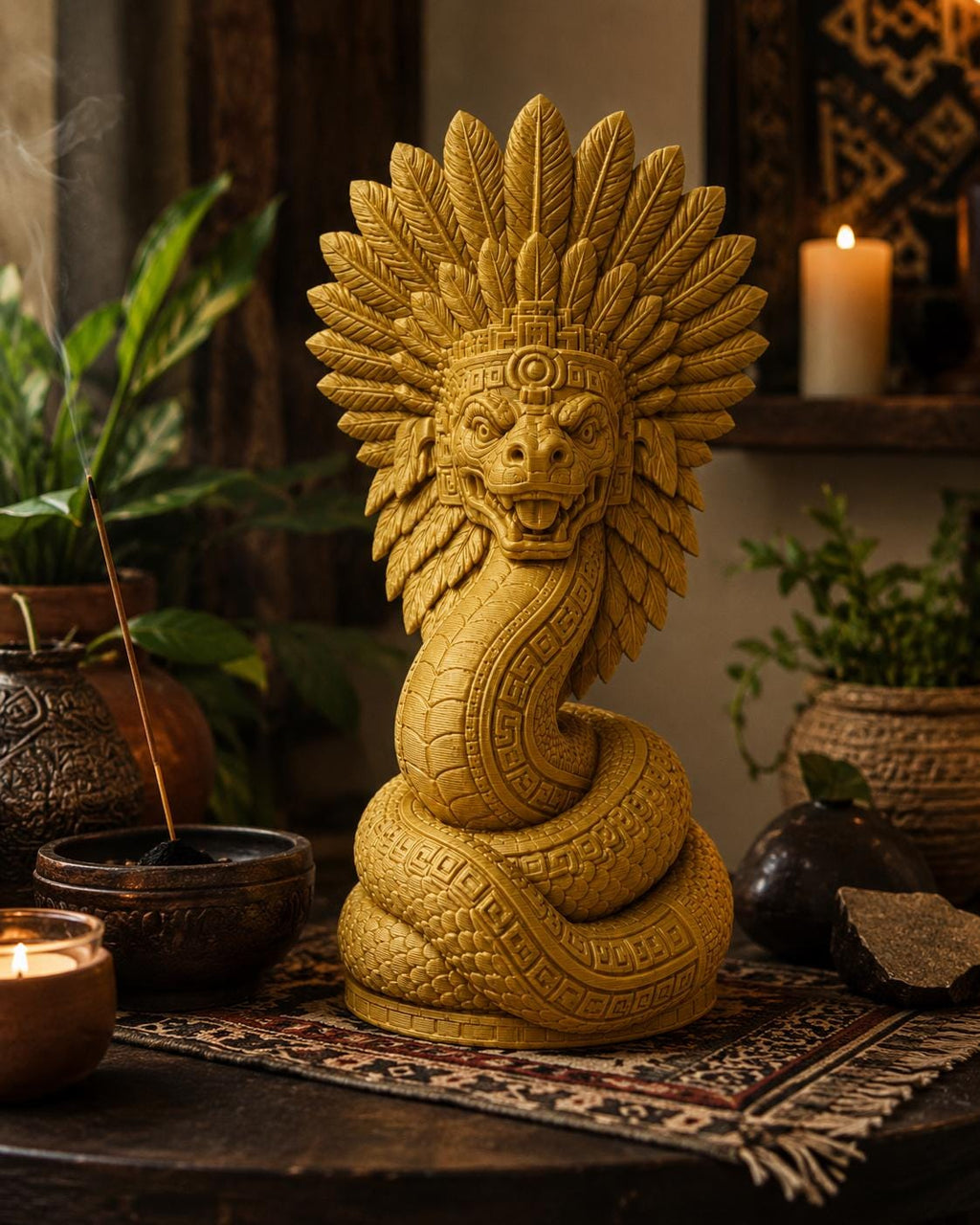 Quetzalcoatl Statue, Feathered Serpent Sculpture, Aztec Mythology Decor, Mesoamerican Art