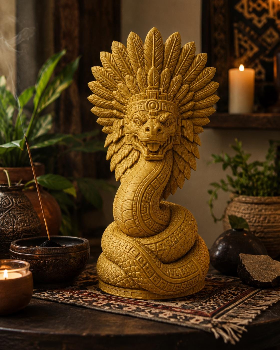 Quetzalcoatl Statue, Feathered Serpent Sculpture, Aztec Mythology Decor, Mesoamerican Art