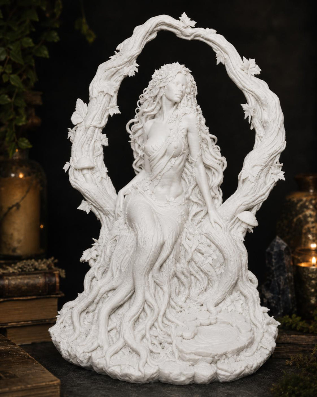 Dryad Forest Goddess Statue, Woodland Tree Spirit Sculpture for Pagan Altar & Gothic Decor — photo 3