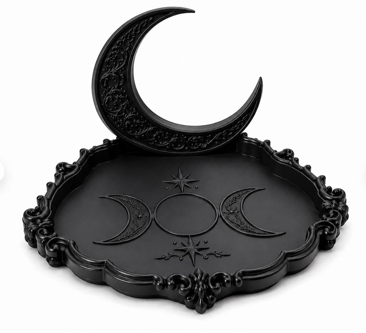 Gothic Raven Moon Tarot Tray, Triple Moon Altar Organizer, Witchy Jewelry Holder — photo 5