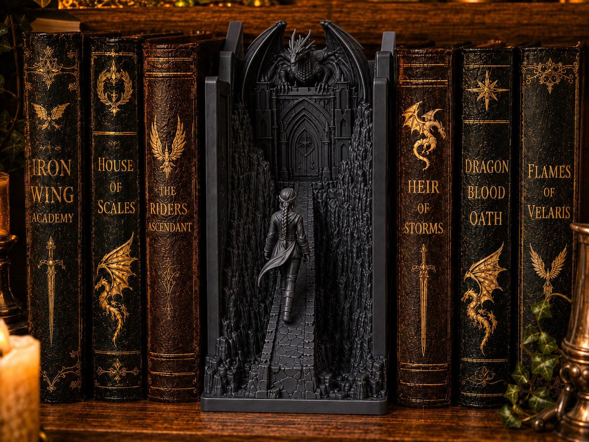 Dragon Rider Book Nook, Gothic Academy Scene, Fantasy Shelf Decor — photo 4