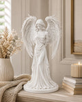 Mourning Angel Statue, White Winged Memorial Sculpture, Gothic Spiritual Decor