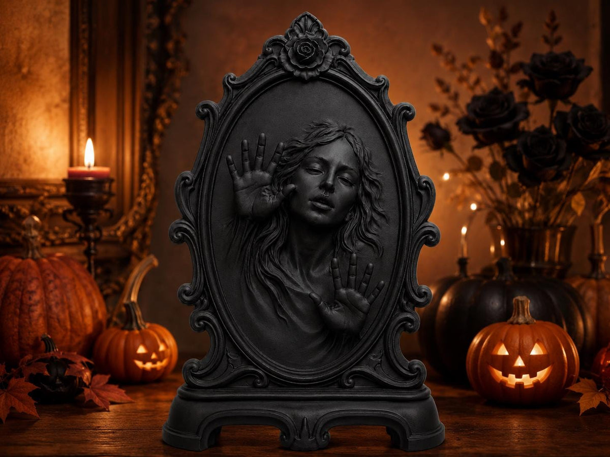 Haunted Mirror Sculpture, Gothic Halloween Decor, Trapped Soul Victorian Statue