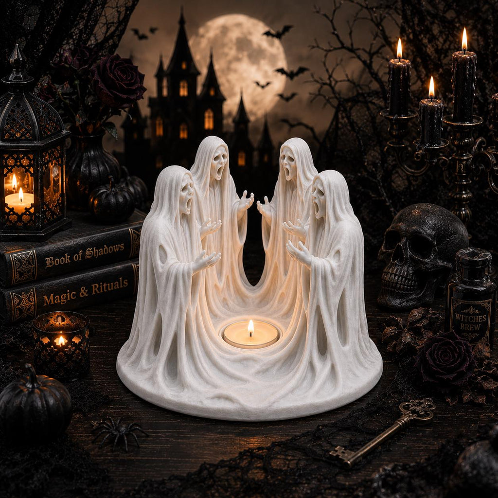 Ghost Tea Light Holder, 8 Inch Wailing Spirits Gothic Halloween Decor