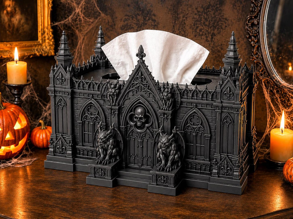 Gothic Tissue Box Cover – Cathedral and Gargoyle Decor