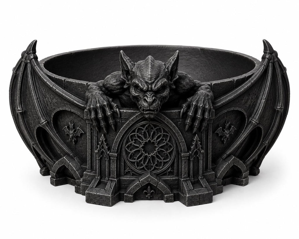 Black Gargoyle Candy Bowl, 8-Inch Gothic Cathedral Halloween Decor — photo 4