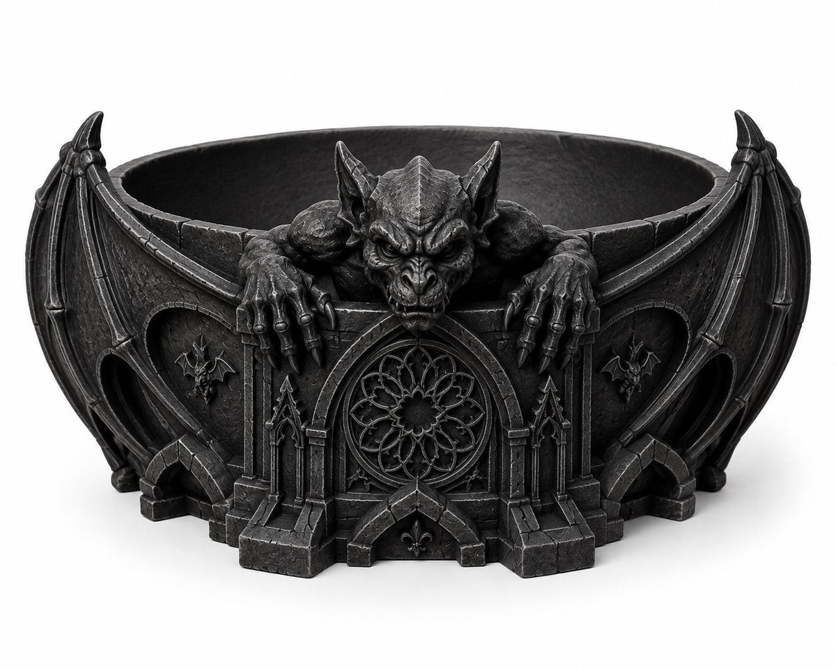 Black Gargoyle Candy Bowl, 8-Inch Gothic Cathedral Halloween Decor — photo 4