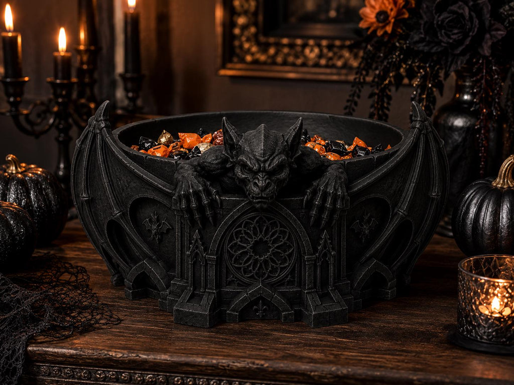 Black Gargoyle Candy Bowl, 8-Inch Gothic Cathedral Halloween Decor — photo 2