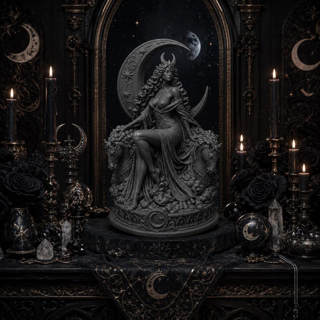 Selene Moon Goddess Statue, Greek Mythology Altar Sculpture, Gothic Celestial Decor — photo 2