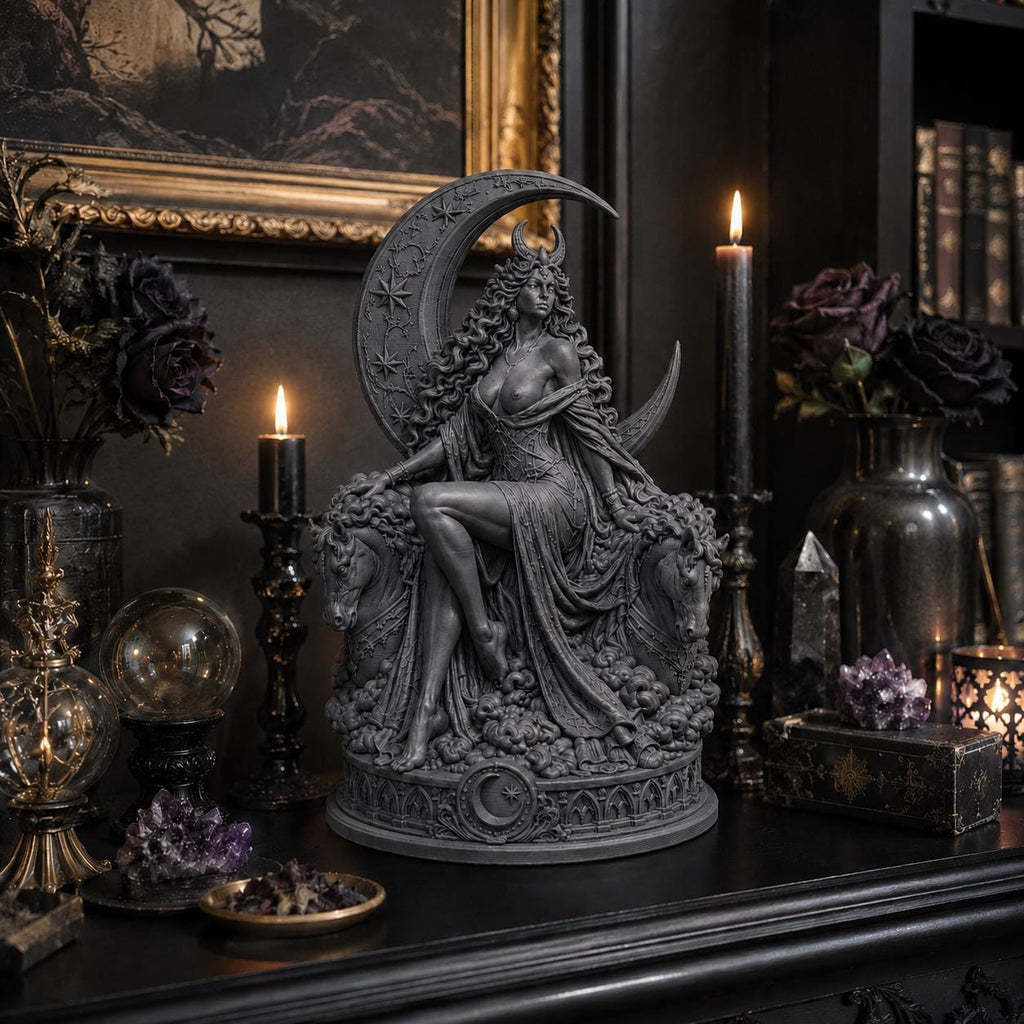 Selene Moon Goddess Statue, Greek Mythology Altar Sculpture, Gothic Celestial Decor