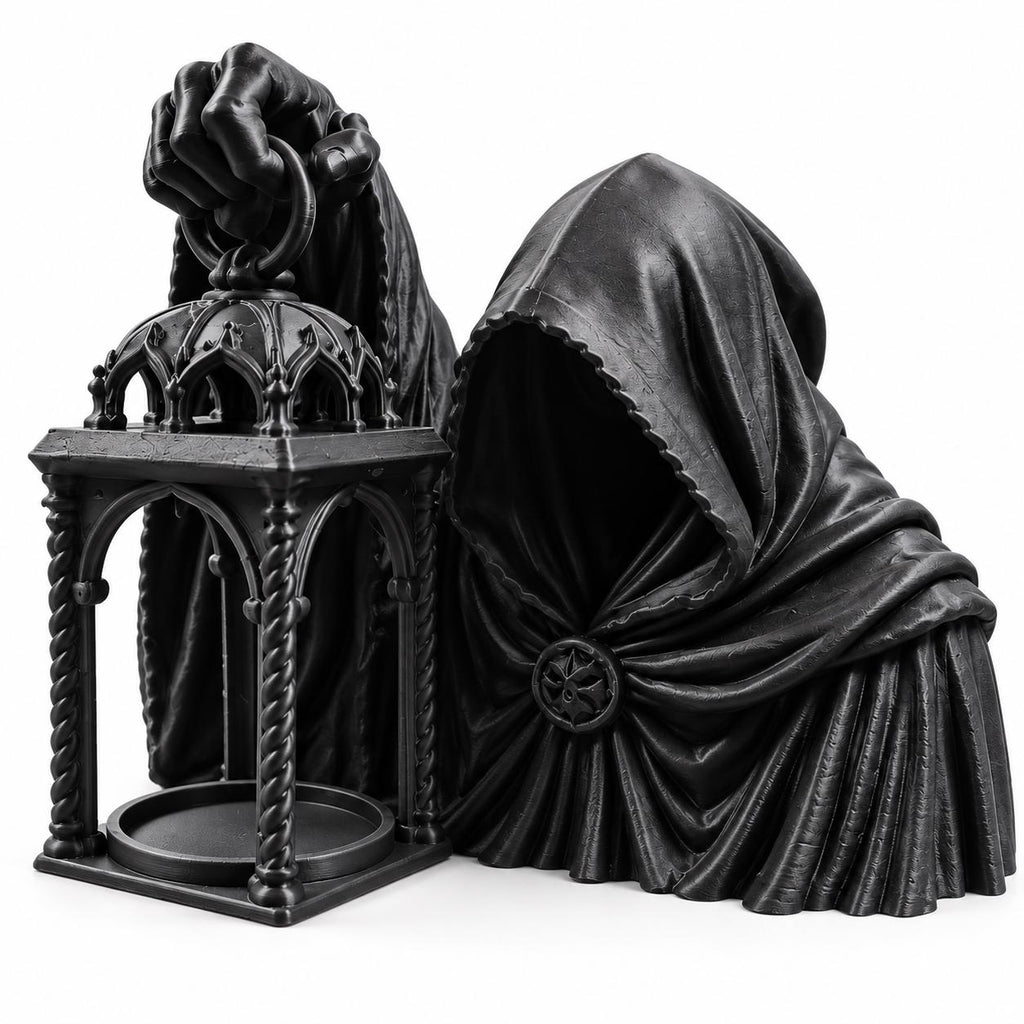 Gothic Hooded Reaper LED Tealight Holder, Black Lantern Halloween Decor — photo 3