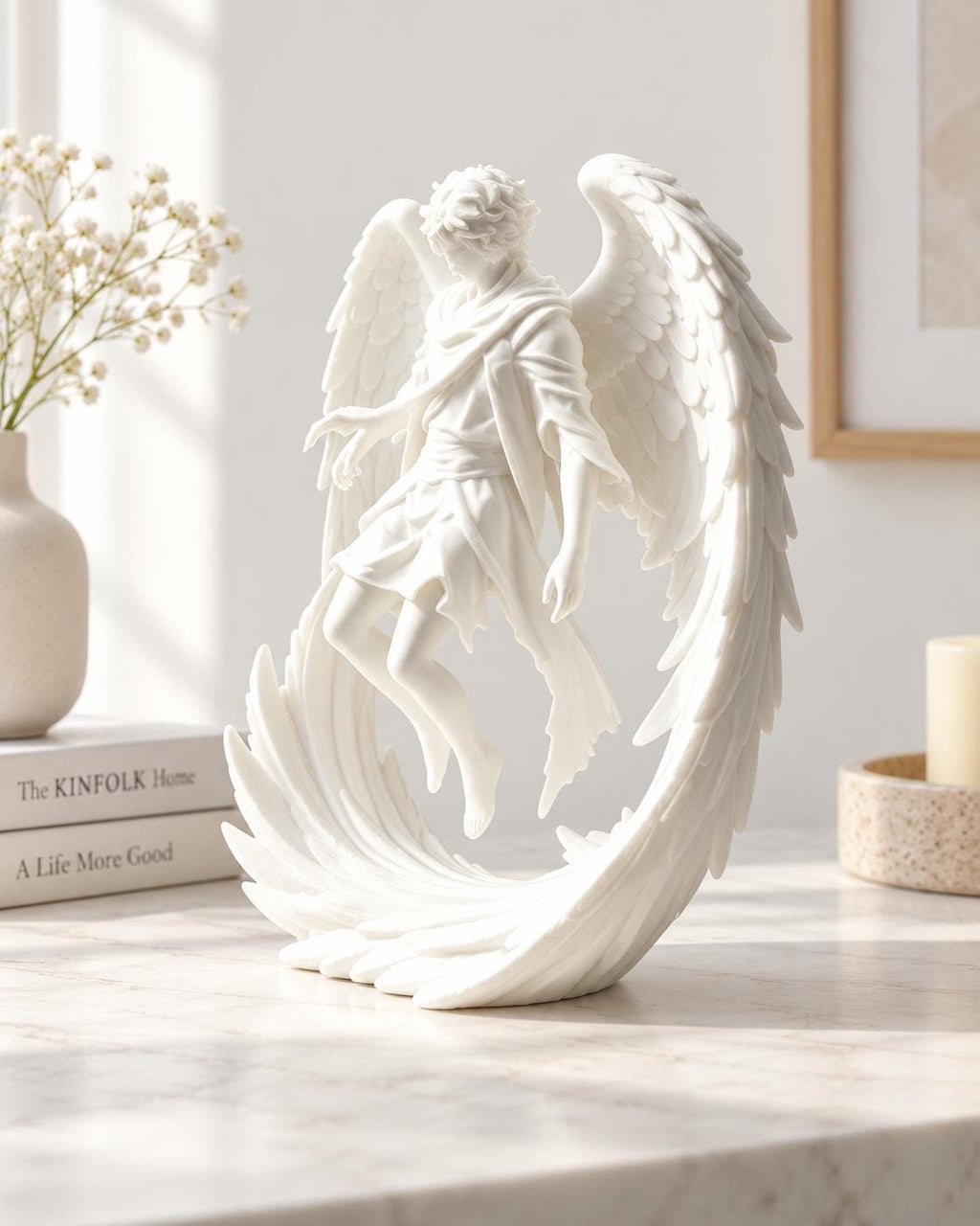 Guardian Angel Sculpture: Male Winged Statue for Celestial Gothic Shelf Decor — photo 3