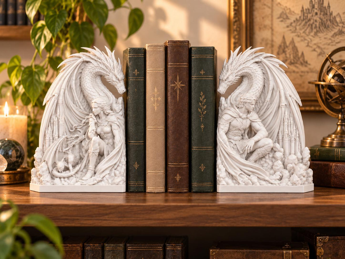 Dragon Bookends Set, Fantasy Bookshelf Decor, Gothic Medieval Book Ends, Romantasy Book Lover Gift