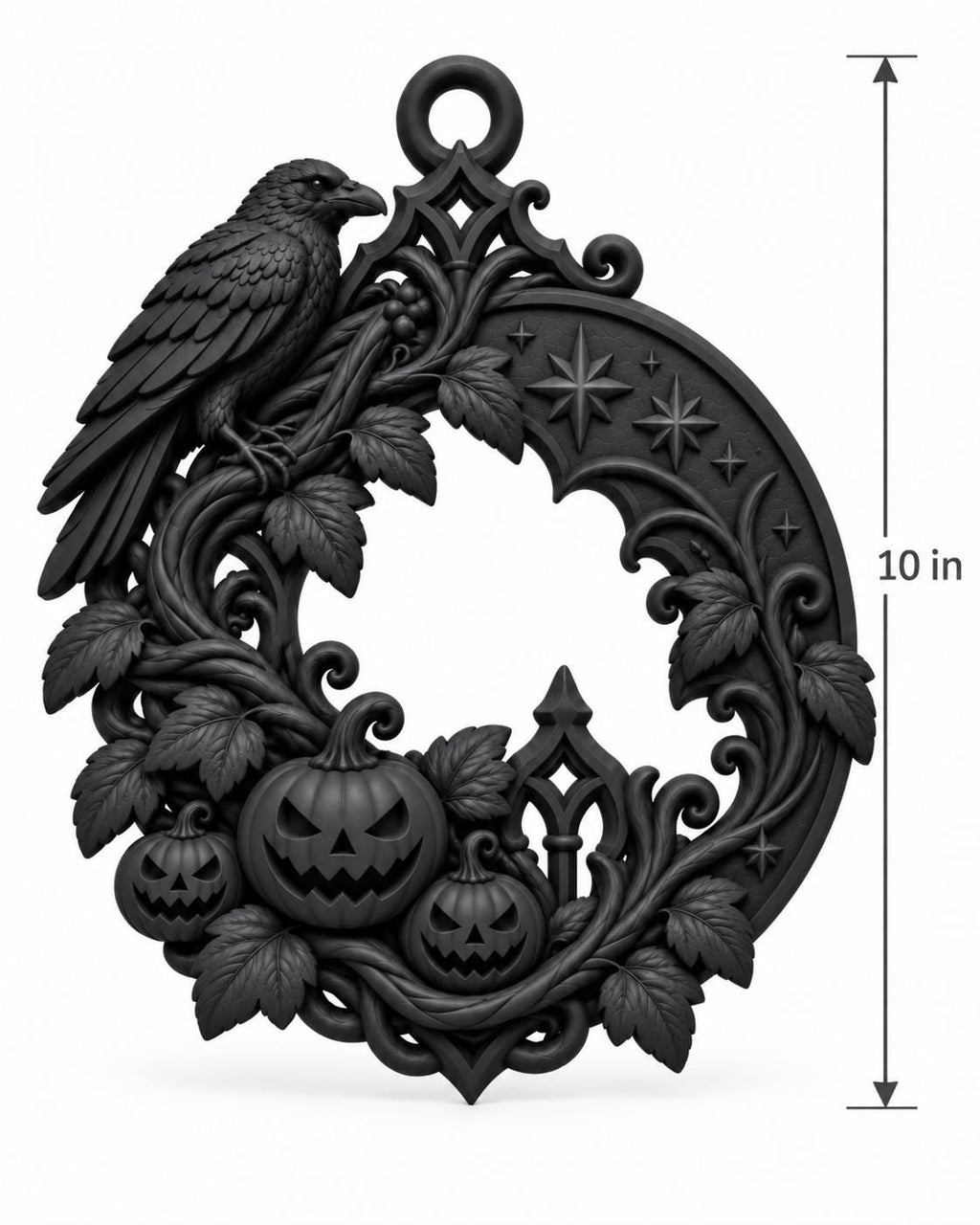Gothic Raven Halloween Door Hanger, Black Pumpkin Crescent Moon Wreath — photo 4