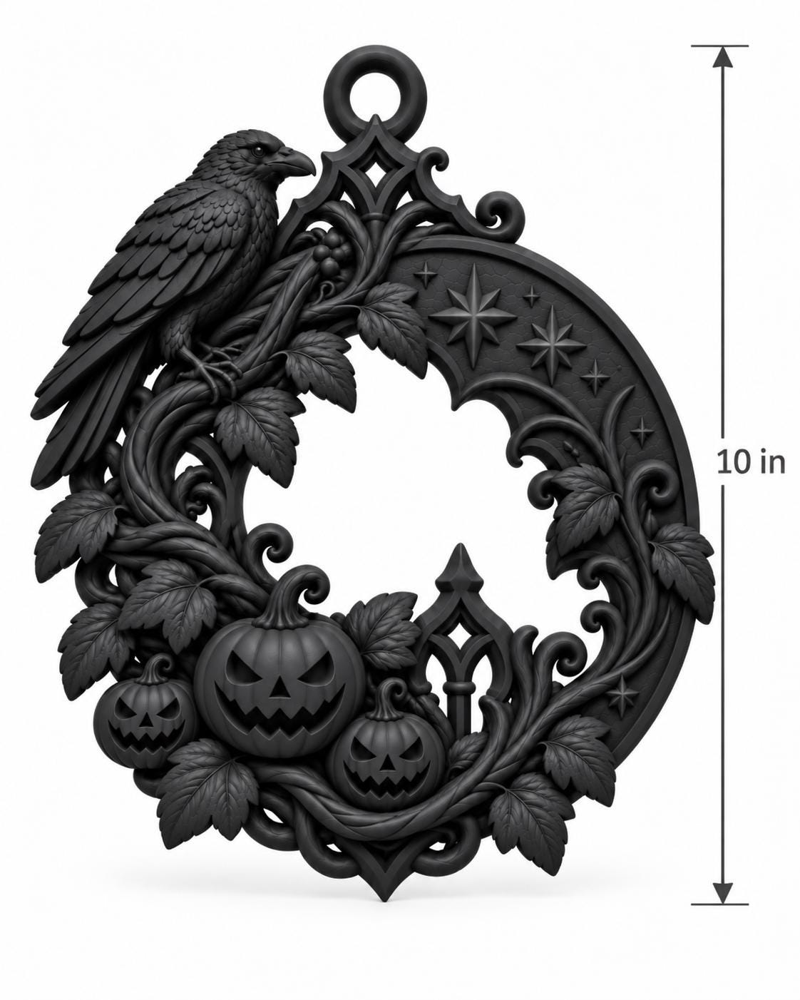 Gothic Raven Halloween Door Hanger, Black Pumpkin Crescent Moon Wreath — photo 4