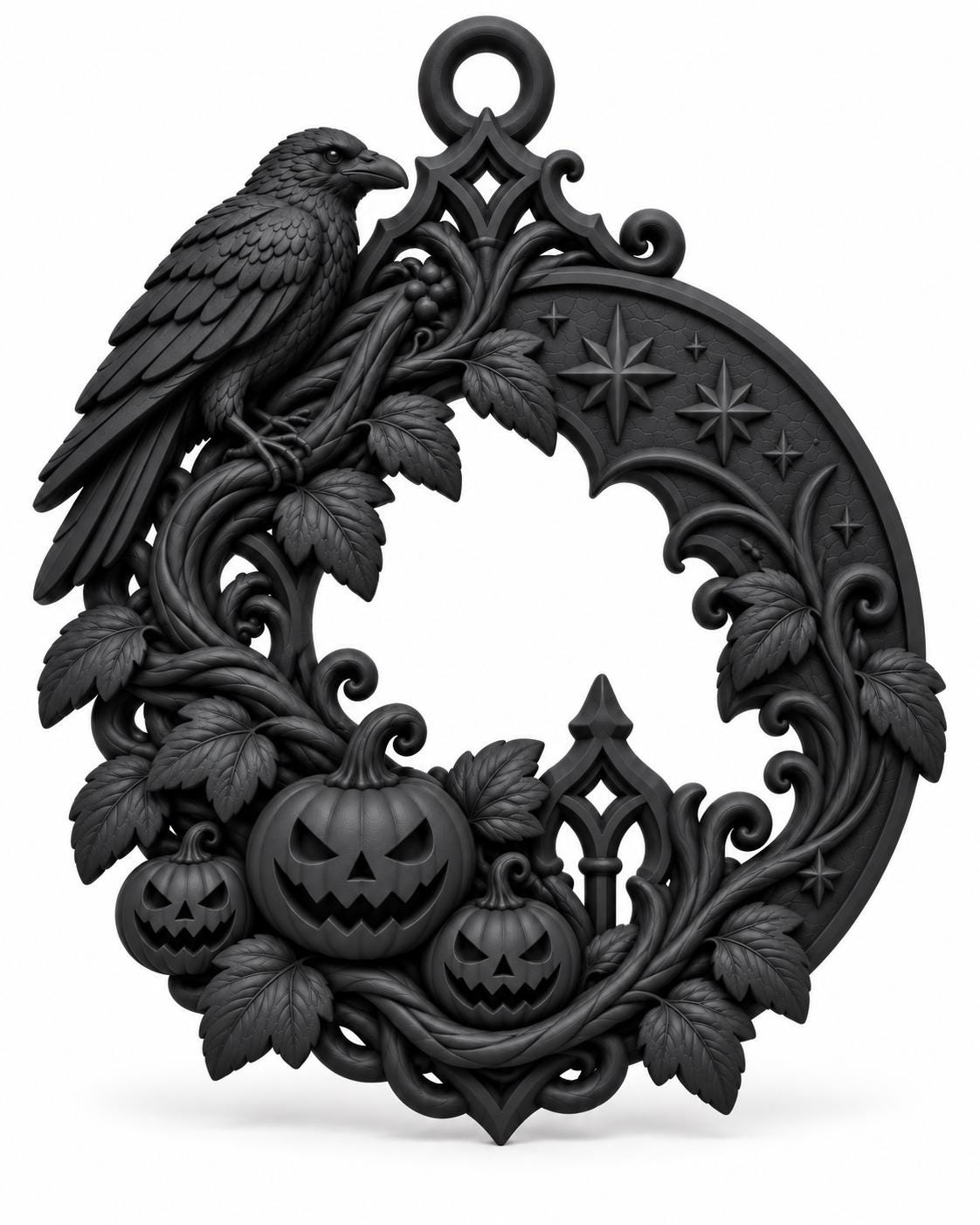 Gothic Raven Halloween Door Hanger, Black Pumpkin Crescent Moon Wreath — photo 5